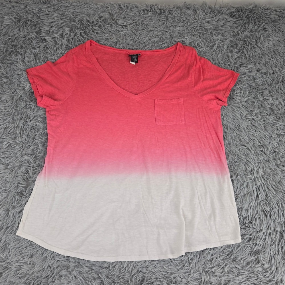 Torrid Pink Ombre Dip Dye V-Neck‎ Pocket Tee Short Sleeve Plus Size 1 10485102